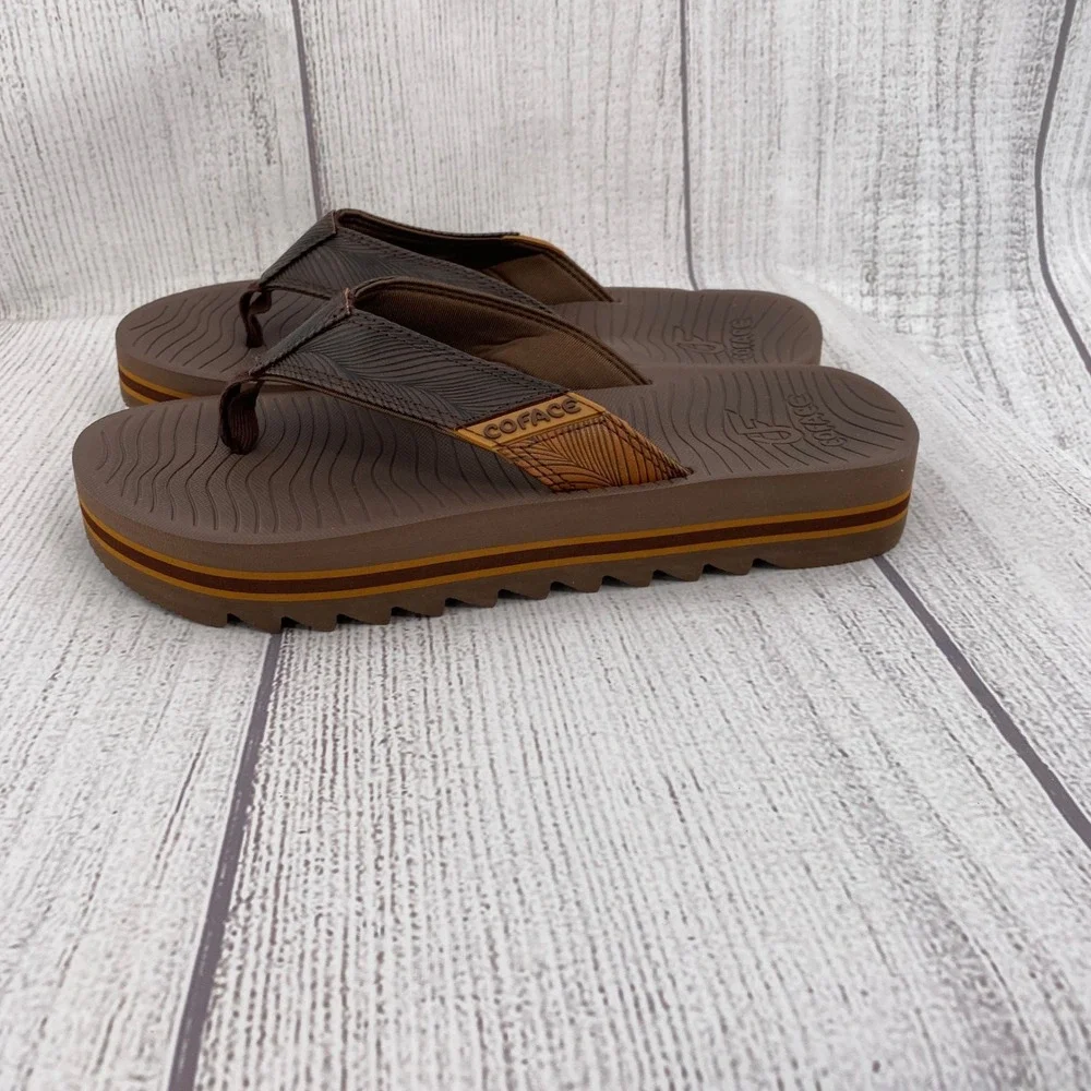 Coface Flip Flop Sandals Mens 10 Brown Yoga Mat Textured Straps Summer Sandal